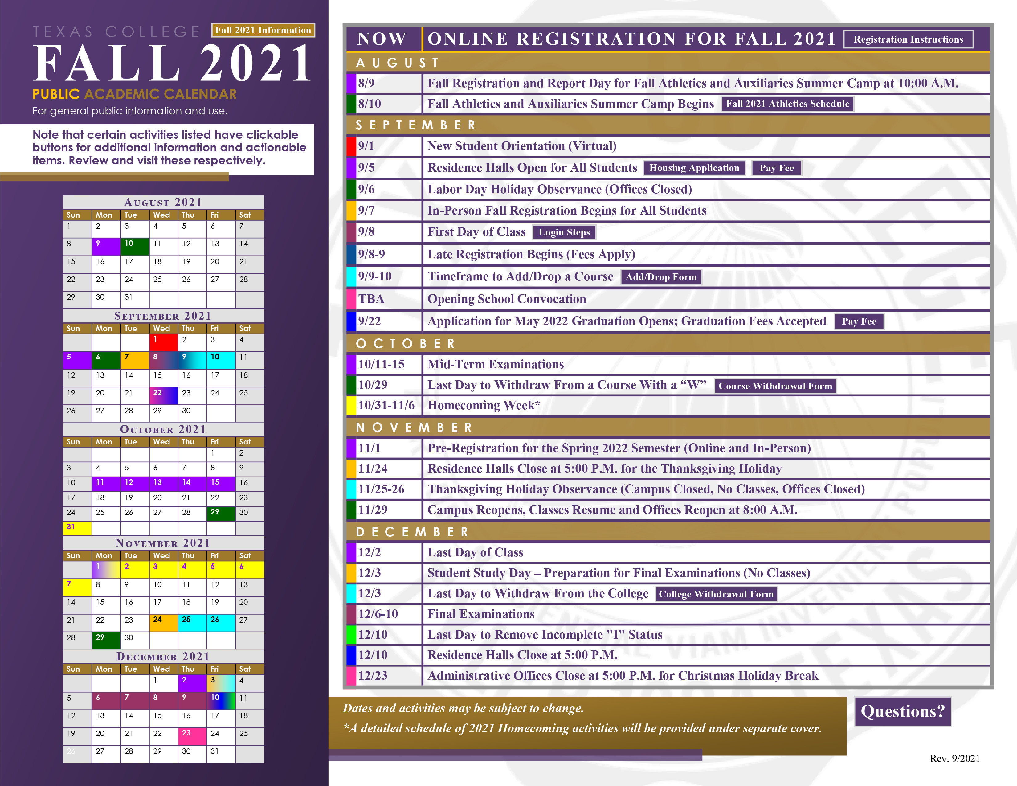 Fall 2021 Academic Calendar